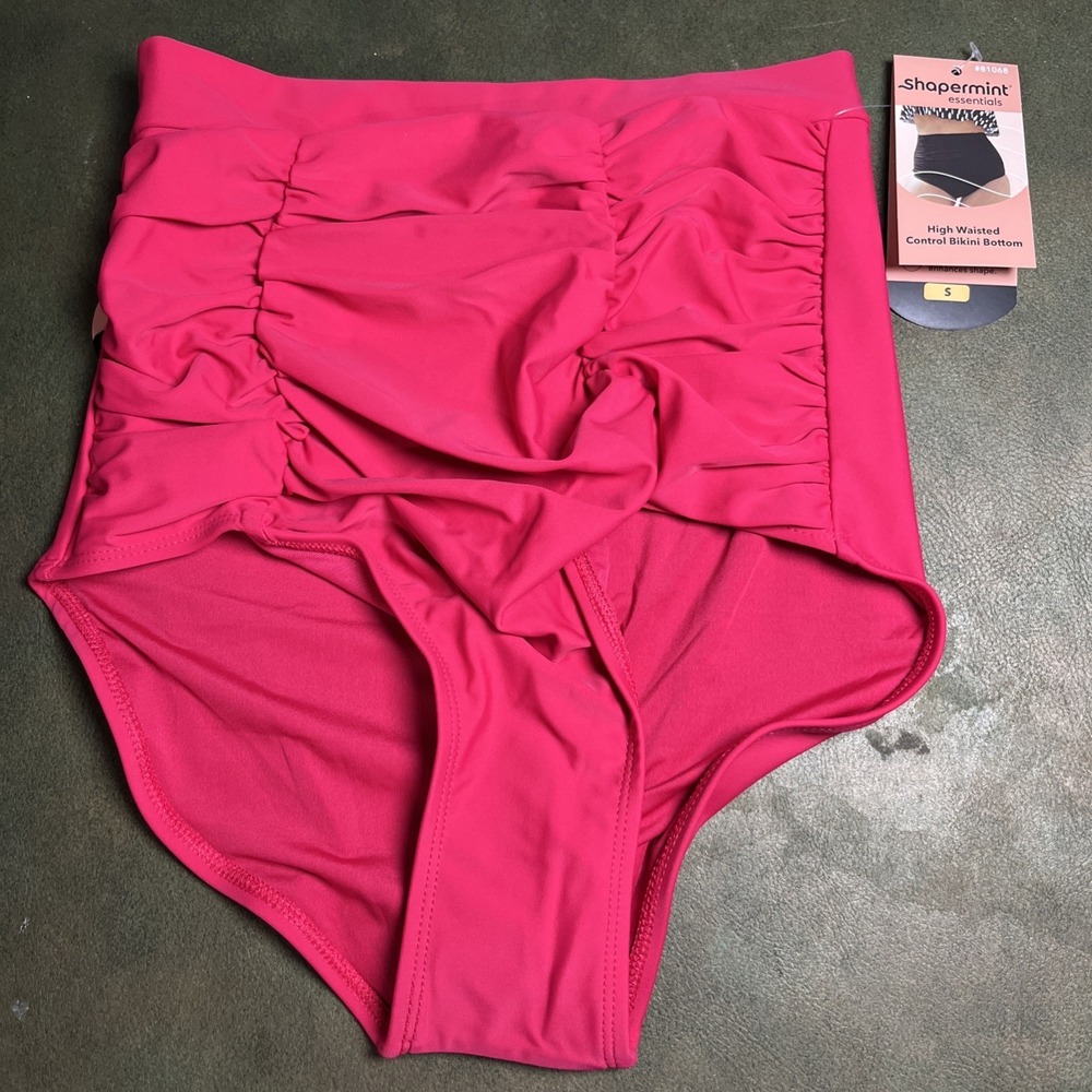 Shapermint Women's High-Waisted Control Bikini Bottom Hot Pink size Small NWT